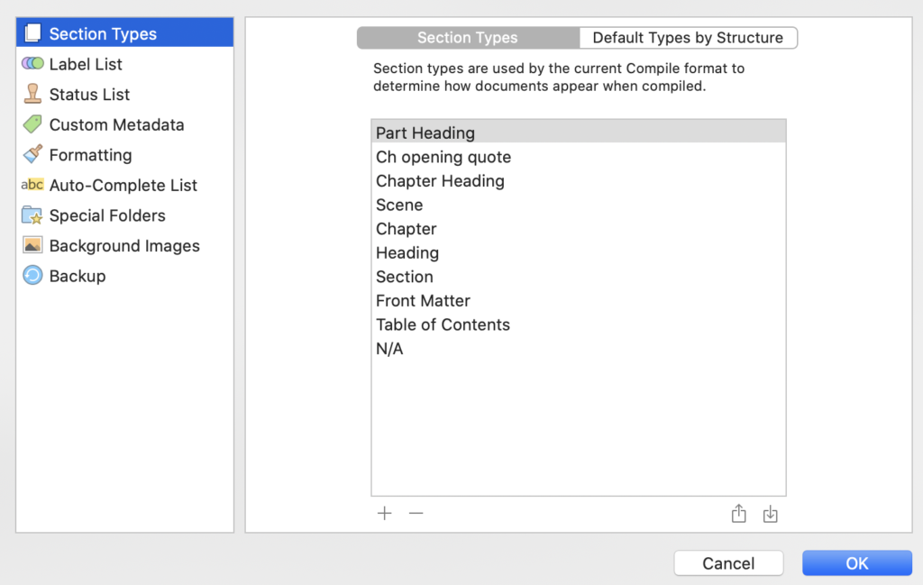 Compiling: Section Types - ScrivenerVirgin