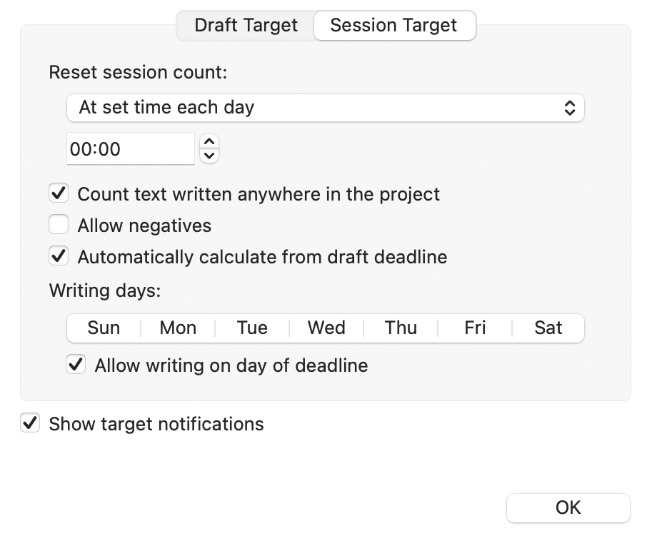 Setting up the session target 