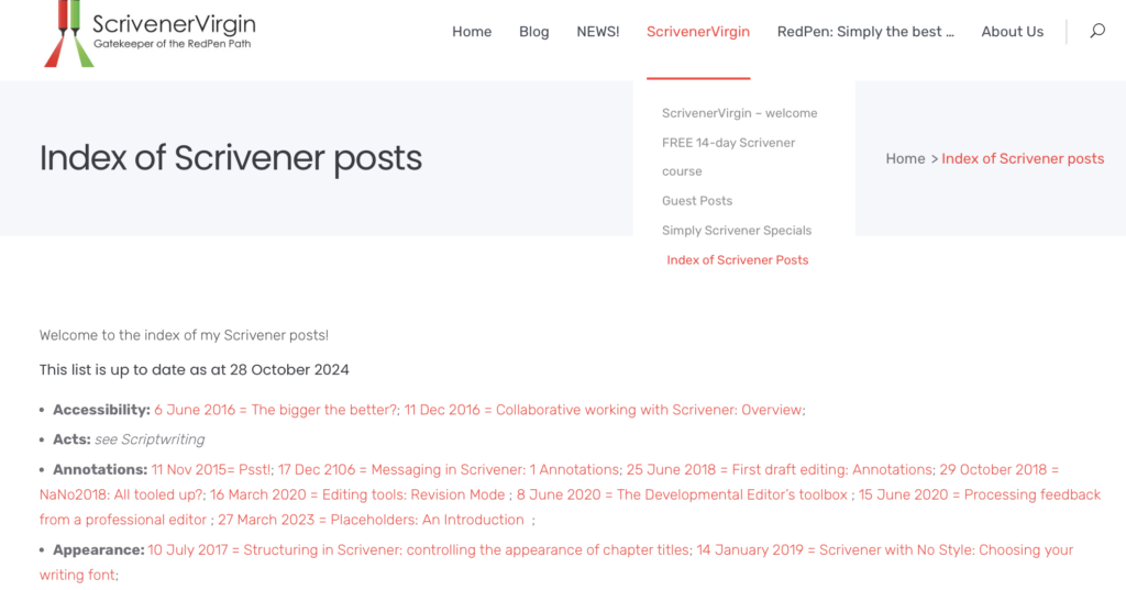 Index of Scrivener posts